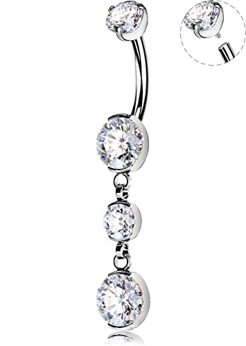 OUFER Titanium Belly Button Rings, Belly Button Rings Dangling, 14G Belly Piercing Jewelry, Internally Thread Clear CZ Belly Rings for Women Men