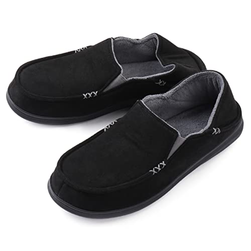 Zizor Men's Comfy Moccasin Slippers, Drop Heel Memory Foam House Shoes, Indoor Outdoor Casual Slip On Loafer Slippers, Onyx, 11