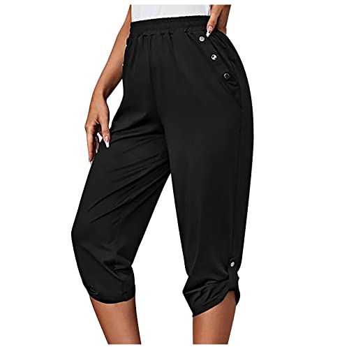 MFNDVD Womens Capri Pants for Summer Gym Pants with Pockets Business Casual Trousers Summer Travel Pants 2023 Pantalones Capri para Mujer Plus Size Black
