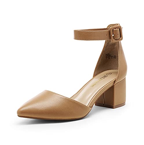 DREAM PAIRS Womens Low Heel Pump Shoes, Nude/Pu - 8 (Annee)