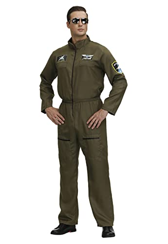 frawirshau Flight Suits for Men Fighter Pilot Costume Halloween Costume Green Jumpsuit Plus Size 2XL