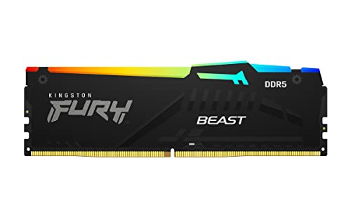Kingston FURY Beast RGB 64GB 5200MT/s DDR5 CL40 DIMM Desktop Memory (Kit of 2) | Intel XMP 3.0 | Infrared Sync Technology | Overclocking Stability | KF552C40BBAK2-64