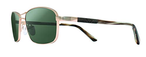 Revo Sunglasses Clive: High-contrast Polarized Crystal Glass Lens with Metal Rectangle Frame, Satin Gold Frame with Smoky Green Lens