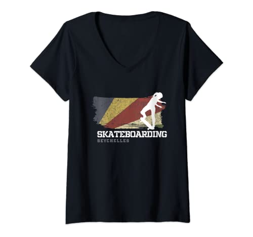 Womens Womens Skateboarding Seychelles Extreme Sports Skater V-Neck T-Shirt