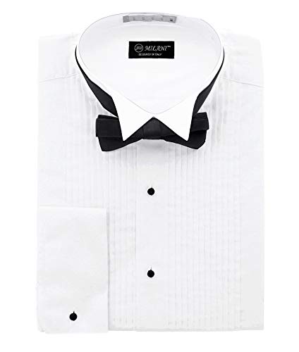 Milani Men's Tuxedo Shirt with French Cuffs and Bow Tie 15.5', 32/33 White