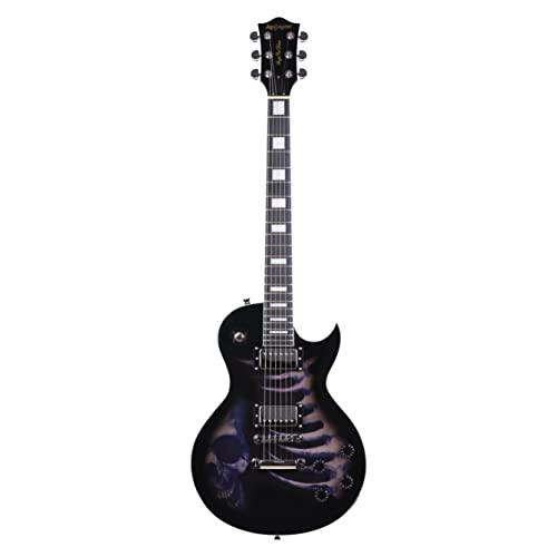 Leo Jaymz 24.75' Single Cut Curved Top Electric Guitar - with Cool Skull Graphic Design on Top (Skull)