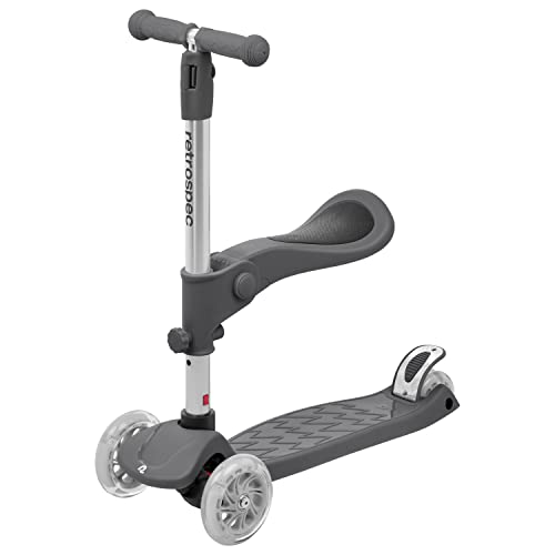 Retrospec Chipmunk Plus Kids’ Kick Scooter 3+ Years - Height Adjustable 3 Wheel Scooters - Learn to Steer, Foldable Seat, LED Lights, & No-Slip Deck - Silver