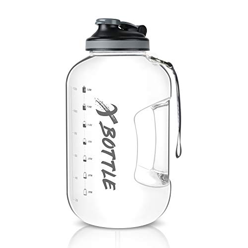 XBOTTLE 1 Gallon Water Bottle with Chug lid, BPA Free Dishwasher Safe 128oz Large Water Bottle with Motivational Time Marker and Handle Leak-proof Big Water Jug for Camping Sports Workouts (chug lid)