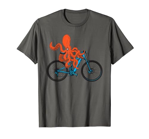Octopus On Bicycle Cycling Eight Long Arms Graphic Print T-Shirt