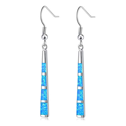 Drop Dangle Earring-Blue Opal Dangle Earrings Silver Plated Dangle Bar Earrings Women Jewelry Gems Dangle Earrings 2 1/8'