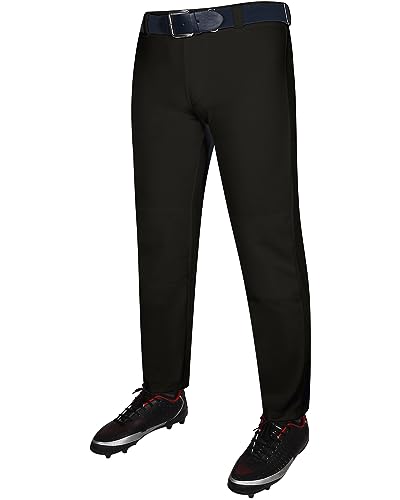 Exxact Sports Pull Up Baseball Pants Youth Boys - Full Length Youth Baseball Pants, No-Fly Boys Baseball Pants - (YS, Black)