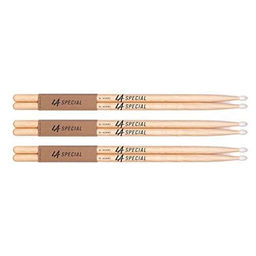 promark LA Specials - 5A Drumsticks - Drum Sticks Set for Acoustic Drums or Electronic Drums - Oval Nylon Tip - Hickory Drum Sticks - Consistent Weight and Pitch - Made in the USA - 3 Pairs