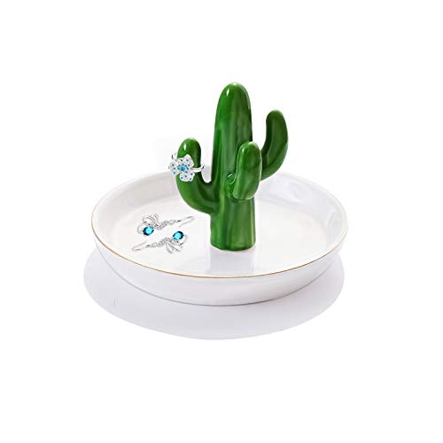 Cactus Ring Holder, Jewelry Dish Ceramic Cactus Decor Ring Organizer Jewelry Tray for Wedding Ring,Decorative Dish (Green Cactus)