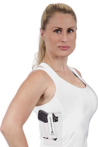CCW Tactical Holster Shirt Tank Top for Concealed Carry and Workout Womens Compression Fit with Right and Left Hand Draw Handgun and Magazine Pockets, All Season Moisture Wicking, White, M