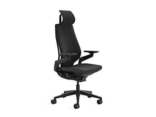 Steelcase Gesture Office Chair with Head Rest - Ergonomic Work Chair with Wheels for Carpet - Comfortable Office Chair - Intuitive-to-Adjust Chairs for Desk - 360-Degree Arms - Licorice Fabric