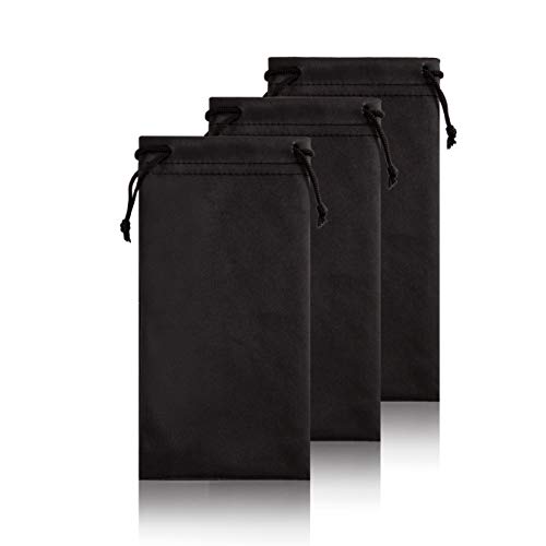 TRIUMPH VISION Soft Eyeglass Pouch 3 Pack - Pouch for glasses Microfiber Screen Cleaning Bag (Black)