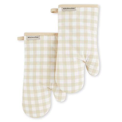 KitchenAid Gingham Oven Mitt 2-Pack Set, Milkshake, 7'x13'