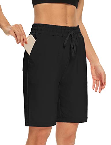 DIBAOLONG Womens Yoga Shorts Loose Comfy Drawstring Lounge Bermuda Shorts with 3 Pockets Black L