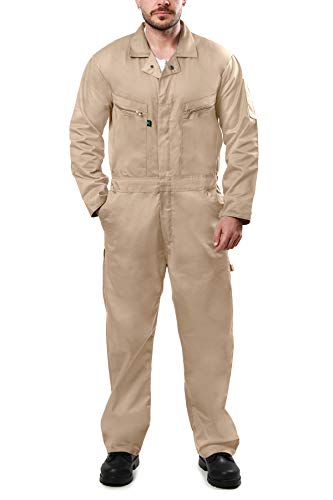Kolossus Mens Long Sleeve Blended Coverall APPAREL with Zippered Frontal Pockets Khaki, X-Large