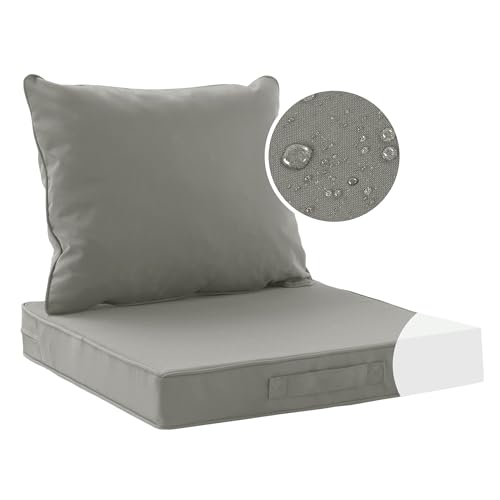 Codi Outdoor Cushions for Patio Furniture 24x24, Waterproof Replacement Deep Seat Cushion for Outside Chair, Couch, Sofa | Washable Removable Cover with Handle & Adjustable Straps, Grey