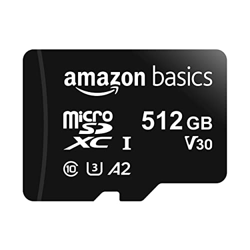 Amazon Basics Micro SDXC Memory Card with Full Size Adapter, A2, U3, Read Speed up to 100 MB/s, 512 gb, Black