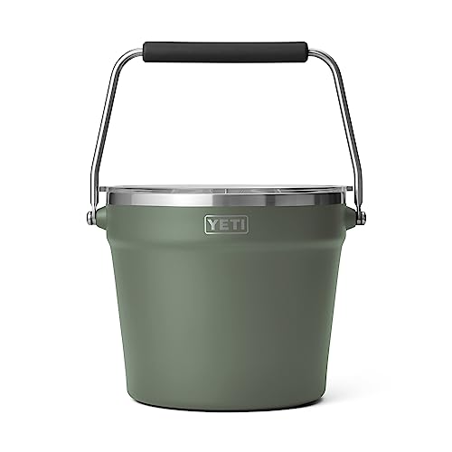 YETI Rambler Beverage Bucket, Double-Wall Vacuum Insulated Ice Bucket with Lid, Camp Green