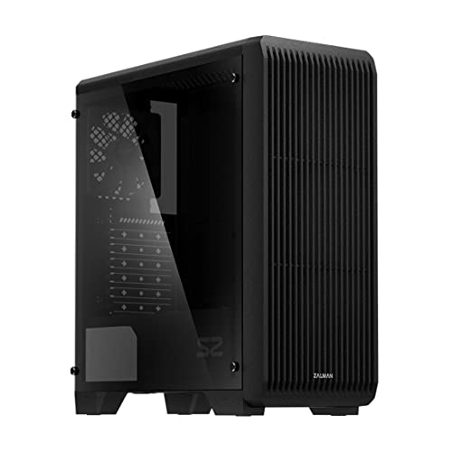 Zalman S2 TG - ATX Mid Tower Computer PC Case - Mesh Front Panel  - Tinted Tempered Glass Side Panel - 3 x 120mm Case Fan Pre-Installed, Black
