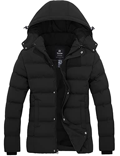 wantdo Women's Winter Insulated Jacket with Removable Hood Winter Coats Black M