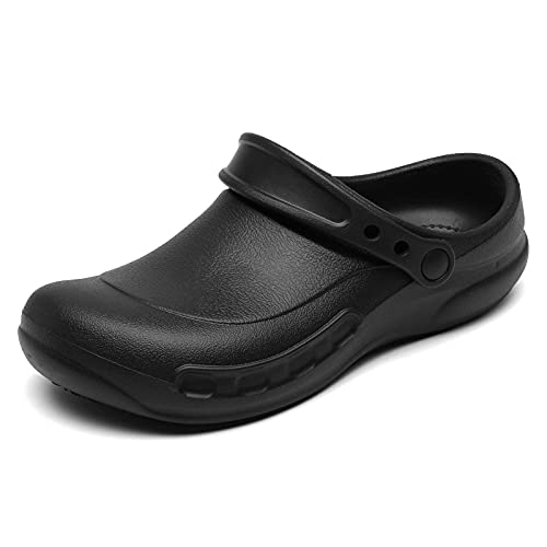 JSWEI Non-Slip Nursing Chef Shoes Garden Clogs Oil Water Resistant Safety Working Shoes for Kitchen Garden Bathroom for Men Black 12