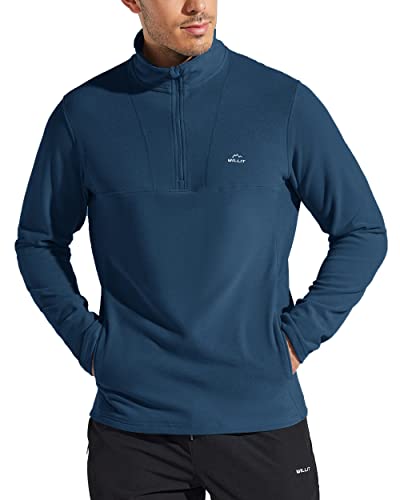 Willit Men's Fleece Pullover Quarter Zip Cold Weather Golf Sweatshirt Thermal Shirt with Pockets Ocean Blue 2XL