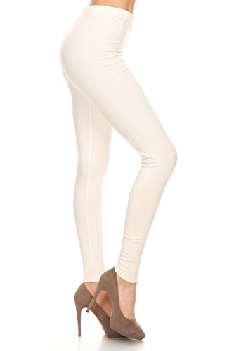 NCL32-Ivory-M Cotton Spandex Solid Leggings Made in USA-Ivory, M