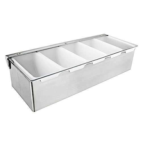 New Star Foodservice 48032 Stainless Steel Condiment Dispenser with 5 Compartments (NO ICE Tray Included)