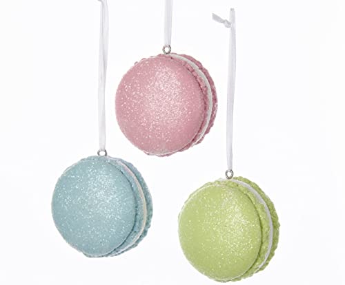 Kurt Adler D3058 Pastel Glittered Macaroon Ornament - 3 Assorted
