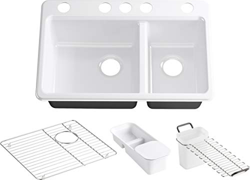 Kohler K-8669-5UA3-0 Riverby Kitchen Sinks, Large, White
