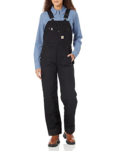 Carhartt Women's Quilt Lined Washed Duck Bib Overall, Black, Small