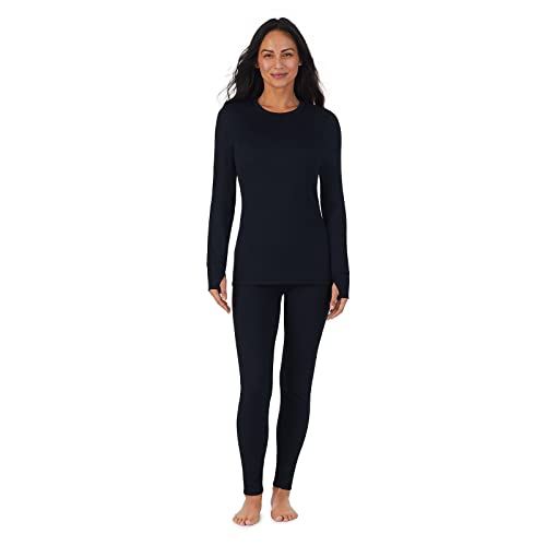 Cuddl Duds Thermal Underwear Long Johns for Women Fleece Lined Cold Weather Base Layer Top and Leggings Bottom Winter Set - Black, Medium