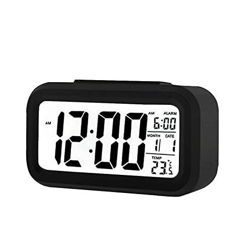 TARVIT Alarm Clocks Smart Clock LED Electronic Digital Alarm Desktop Clock Temperature Lazy Snooze Alarm Mute Backlit Electronic Clock Digital Clock (Color : Black)