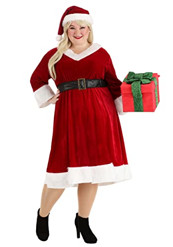 Plus Size Mrs. Claus Sweetie Costume Dress for Women, Red Santa Claus Christmas Dress Holiday Outfit & Santa Hat 5X