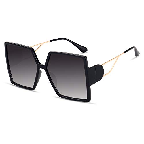 STORYCOAST Oversized Square Sunglasses for Women Fashion Large Shield Shades UV400 Protection (Black Frame-Gradient Gray Lens, 62)