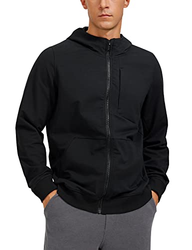 CRZ YOGA Men's Cotton Zip-up Hoodie Thick Terry Essentials Athletic Casual Hoodies Zip Hooded Jackets Sweatshirt with Pockets Black Large