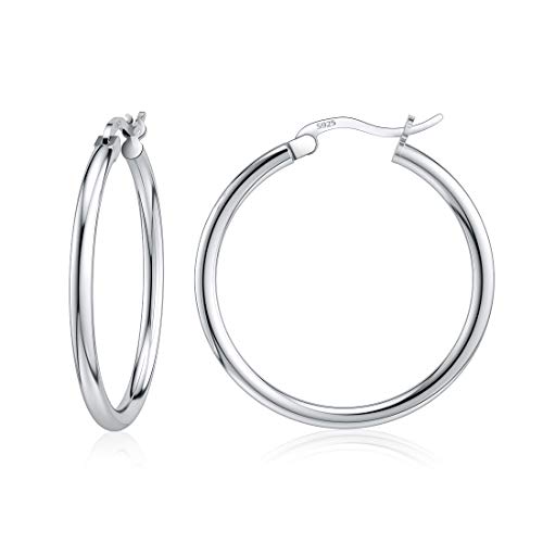 JIAYIQI Sterling Silver Hoop Earrings for Women Lightweight Round Small Sliver Hoop Earrings Hypoallergenic Diameter 25mm
