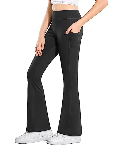 Stelle Girl's Flare Leggings with Pockets High Waisted Bootcut Yoga Pants Kids Dance Bell Bottoms Leggings(Black,L)