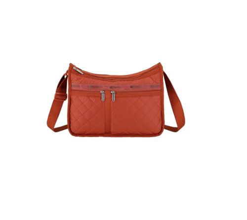 LeSportsac Cinnebar Deboss Deluxe Everyday Crossbody Bag + Cosmetic Bag, Style 7507/Color M219, Earthy & Sultry Cinnamon Hue, Zesty Neutral Evokes Strength, Unique Quilted Debossed Specialty Pattern