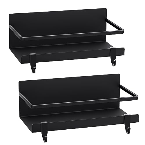 LITINEE Magnetic Spice Rack for Refrigerator, 2 Pack Strong Magnetic Shelves with 4 Hooks, Premium Quality Magnetic Fridge Organizer, Perfect Space Saving for Holding Spices, Jars, Bottle, Oil