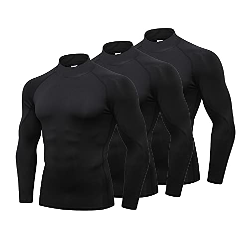 3 Pack Mens Mock Turtleneck Compression Shirts Long Sleeve Sun Protection Shirts Cooling Workout Gym Tops Undershirt