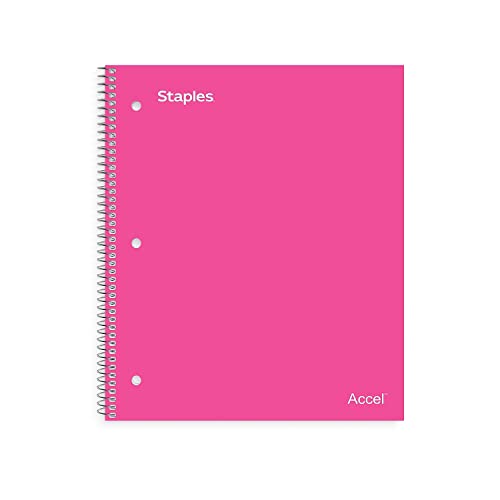 STAPLES 421132 Durable Poly Cover 1 Subject Notebook College Ruled 8-1/2-Inch X 11-Inch Pink