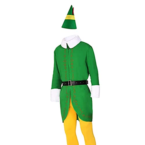 Elf Costume Christmas Buddy Jacket Belt Pants Holiday Green Party Outfits Full Set for Adults -2XL