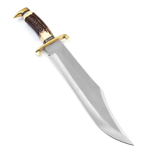 Deep Impact 12' Fixed Blade Hunting Knife, Bowie knife with Leather Sheath - 5.5' Stag Horn Deer Handle, 12 inchHunting Knife for Survival Knife