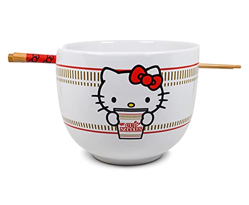 Silver Buffalo Hello Kitty Cup Noodle Japanese Dinnerware Set | 20-Ounce Ramen Bowl, Chopsticks