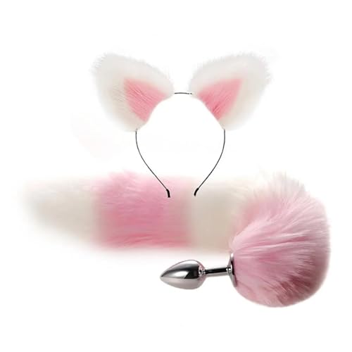 1 Set Anal Plug Quick to Climax Reusable Role Play Tool Aluminum Alloy Fox Tail Exotic Accessories Butt Plug Adult Product (Color : PinkWhite)